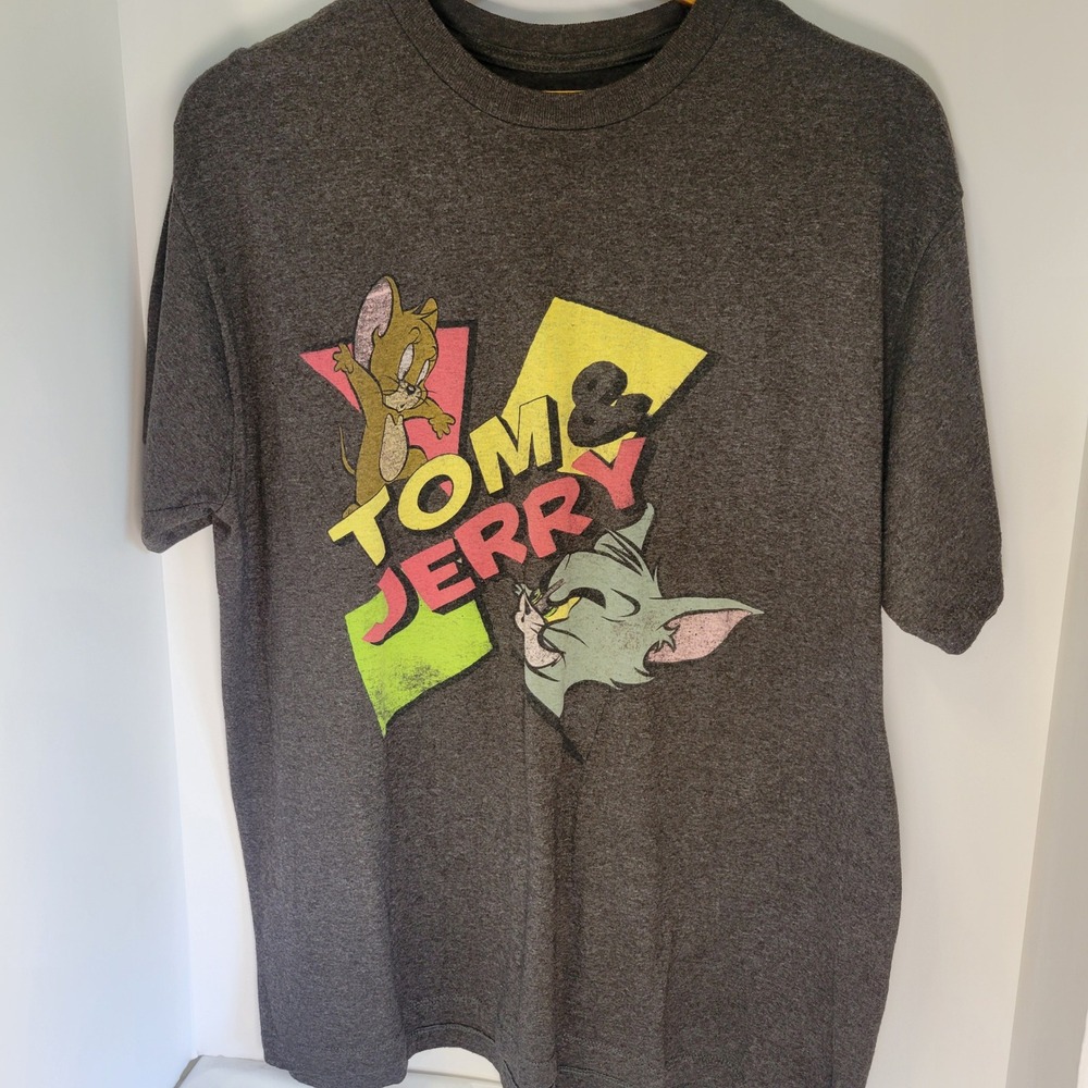 Hanna-Barbera Tom and Jerry Graphic T-Shirt Mens XL Heather Charcoal Grey Retro